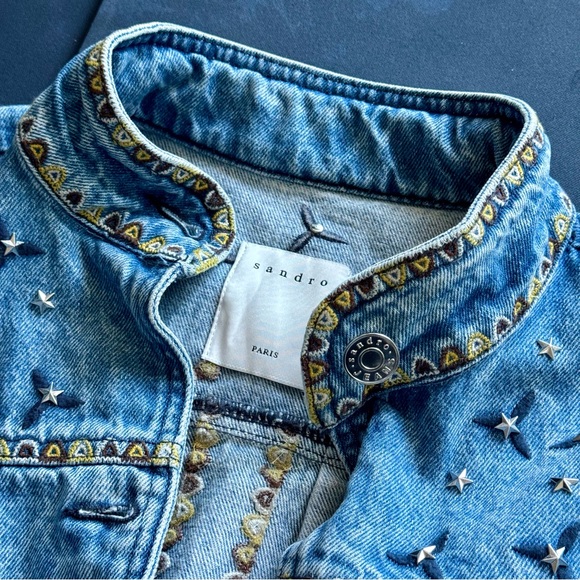SANDRO - Denim Embellished Jacket - Picture 3 of 14